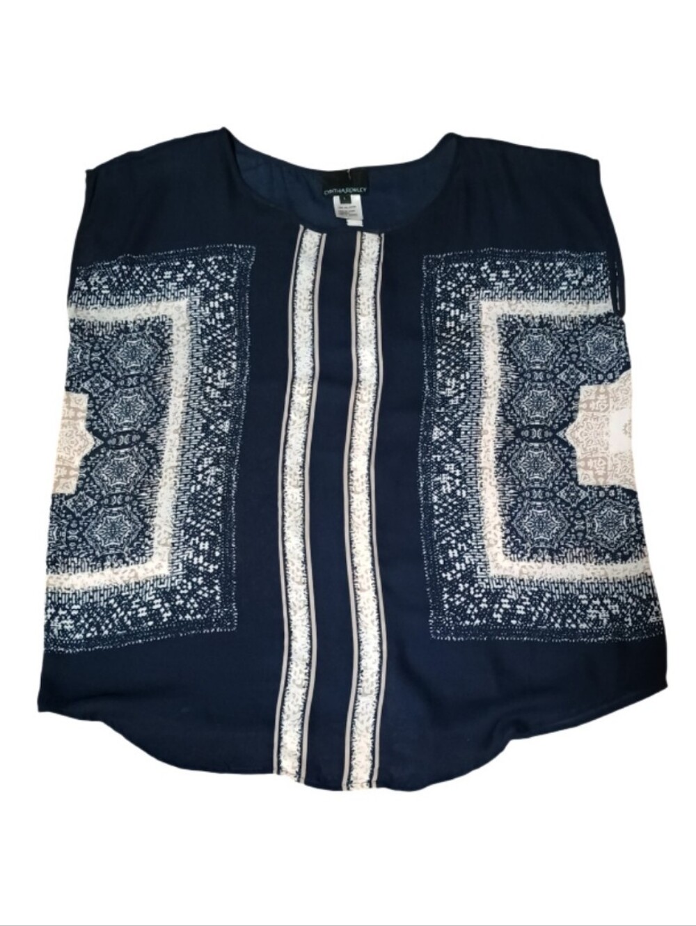 Cynthia Rowley Navy and White Sleeveless Printed Blouse